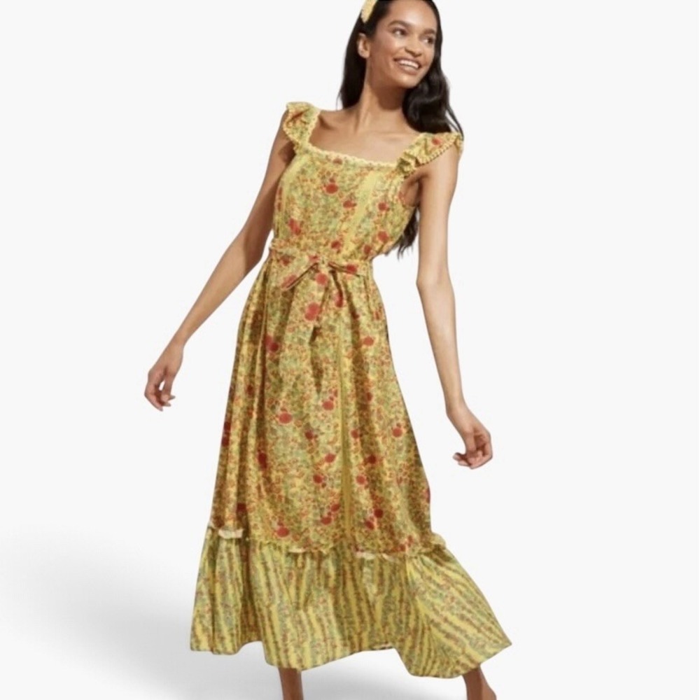 Roberta Roller Rabbit Rhody Zarela Ruffle Shoulder Tiered Maxi Dress Large NWT